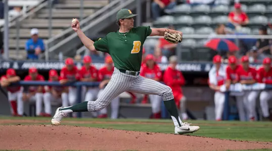 North Dakota State University Bison starting pitcher Jordan Harms (39) delivers a pitch to the plate during a game against the University of Arizona Wildcats at Hi Corbett Field on March 11, 2018 in Tucson, Arizona. (Zachary Lucy Photography)