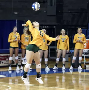 Paige Schaffer set to serve against Buffalo during the Blue & White Classic.