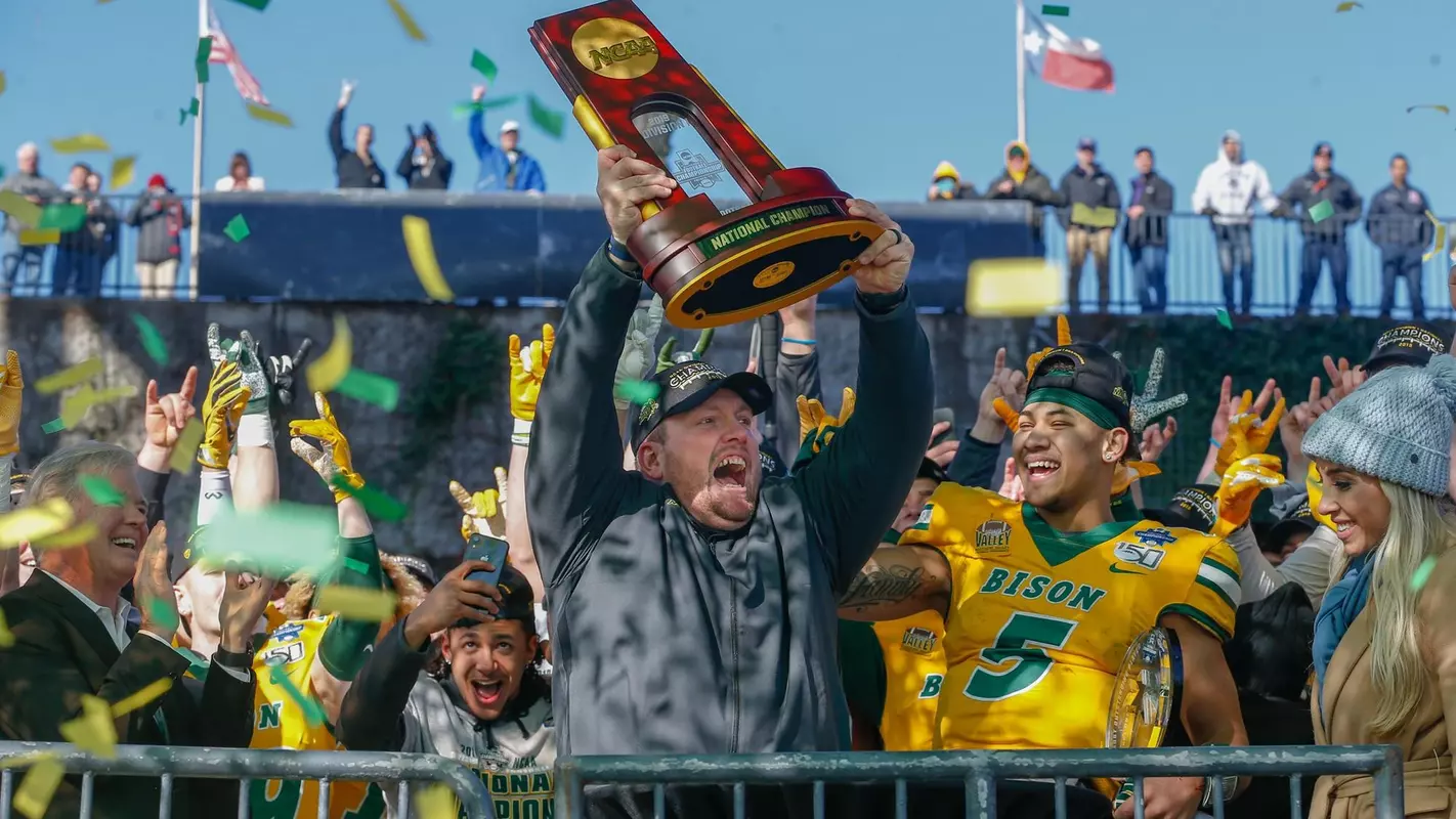 Matt Entz, Trey Lance, NCAA trophy