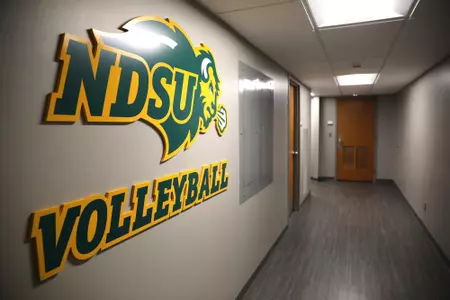 NDSU Volleyball sign on a hallway wall