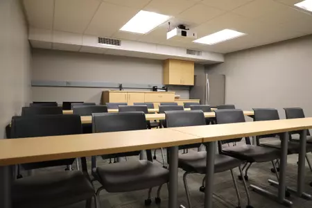 Classroom with tables and chairs