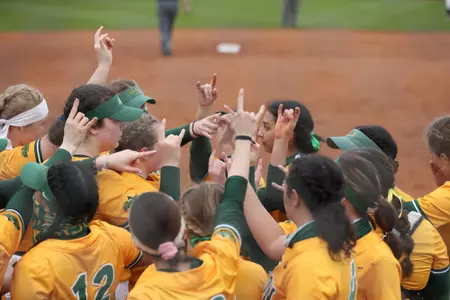 NDSU softball team huddle