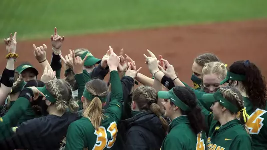 NDSU softball team huddle