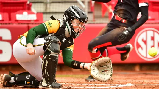 Avery Wysong getting ready for a play at the plate