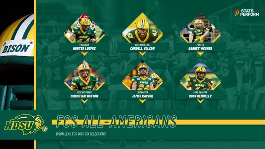 Graphic of NDSU's six 2020-21 Stats Perform FCS All-Americans