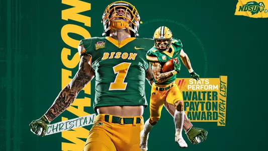 Graphic of Christian Watson for the Walter Payton Award Watch List