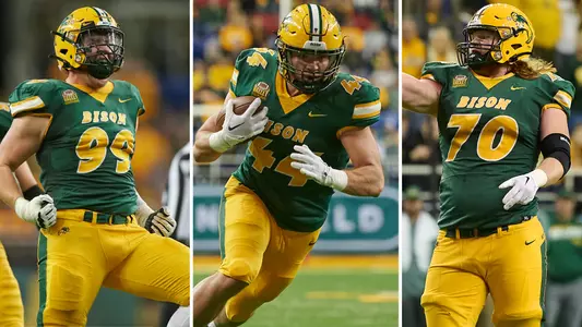 NDSU football players Spencer Waege, Hunter Luepke and Cody Mauch
