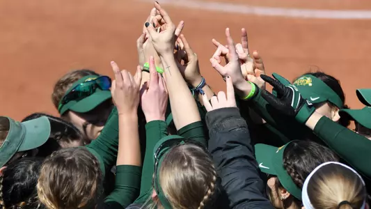 North Dakota State with horns up during game against Weber State on Feb. 21, 2020.