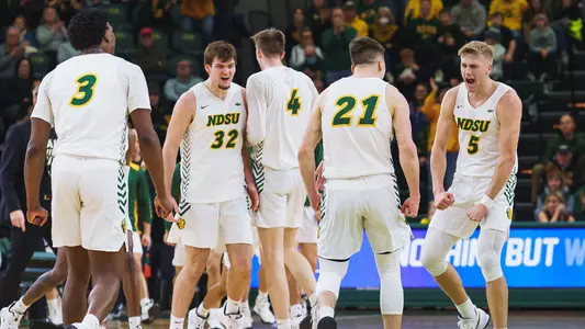 NDSU men's basketball team celebrates