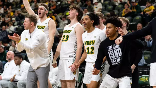 NDSU men's basketball team celebrates