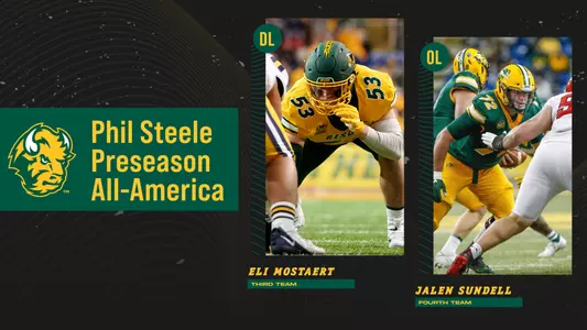 Graphic of Phil Steele FCS Preseason All-Americans Eli Mostaert and Jalen Sundell