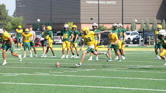 Griffin Crosa kickoff during NDSU football practice