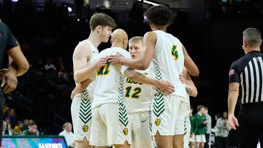 NDSU men's basketball huddle