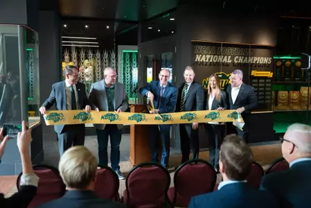 A ribbon cutting ceremony to unveil the newly remodeled NDSU football office Monday, April 21, at the Fargodome.