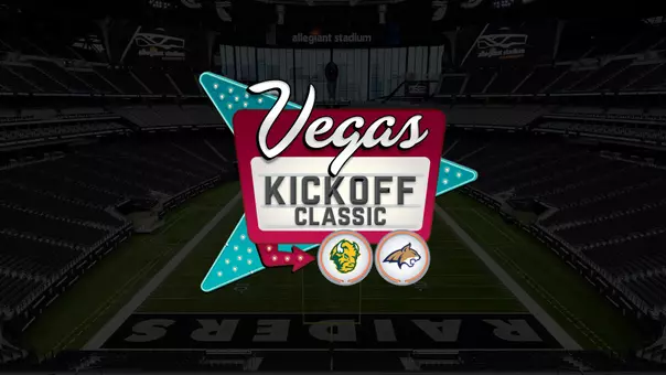 The Vegas Kickoff Classic logo featuring North Dakota State and Montana State logos over an image of Allegiant Stadium