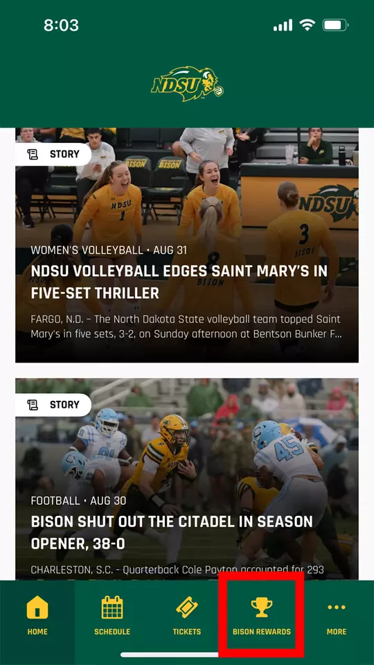 Bison Rewards App Home