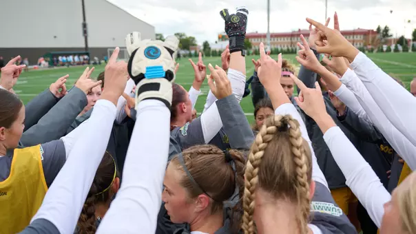 NDSU Soccer Team Huddle