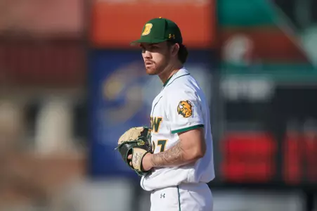 Action from NDSU vs. Omaha baseball on Apr 19, 2026 at the Newman Outdoor Field in Fargo, ND.