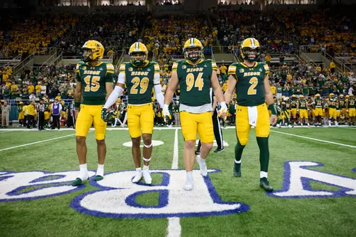 NDSU football captains Mekhi Collins, Darius Givance, Logan Larson and Nathan Hayes