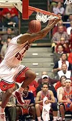 Fresno State's Chris Jeffries makes a reverse dunk during the first half's of the Bulldogs' rout of UTEP Thursday night.
