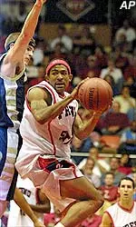Matt Mitchell (2) of Fresno State drives past Jason Erickson of Montana State in the second half.