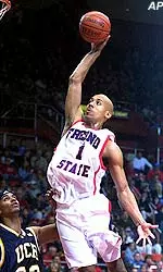 Fresno State's Chris Jefferies goes up for a dunk against UC Riverside's Aaron Hands in the first half.