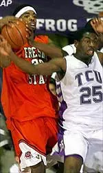 Melvin Ely battles for one of his nine rebounds in Thursday's game against TCU. Ely also had a team-high 25 points in the Bulldogs' 102-88 loss.