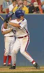 Sophomore Casey McGehee's hitting streak ended at 31 games, which is second best all-time in Bulldog history, Sunday afternoon against Rice. (Photo by Justin Kase Conder)