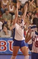 Senior outside hitter Stefanie Taelman had reason to celebrate in the four-game victory over San Jose State. Collecting nine kills, she hit .368 with four assists, 16 digs and seven blocks as Fresno State improved to 19-5 overall.