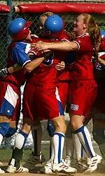 The Fresno State softball team celebrated this afternoon after posting a 7-3 victory over No. 3 Nebraska in the final game of pool play at the Kia Klassic. With solid pitching performances from Leslie Poole and Laura Ferreria, the Bulldogs' offense was spearheaded by Jamie Southern's four RBI performance, which included her third home run of the tournament.