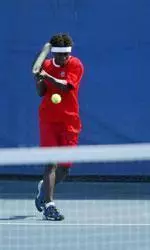 Charles Irie (pictured) and partner Andy Sinn are still alive in the doubles draw at the Wilson/ITA West Regionals in Stanford.