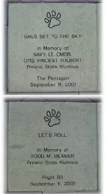 Both victims of the Sept. 11 terrorist attacks, former Fresno State student-athletes Todd Beamer (baseball) and Otis Tolbert (football) were commemorated today with the unveiling of tiles in their memory at the Bulldog Walkway.