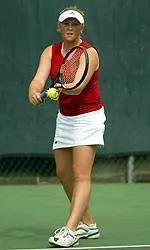 Courtney Jantz (above) and partner Jacqui Haskett were eliminated from the Riviera/ITA All-American Pre-Qualifying Tournament on Monday.