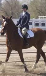 Junior Stacey Jo McCalmont captured first in Walk-Trot Equitation on the Flat Nov. 13 at a double English show hosted by Cal Poly.