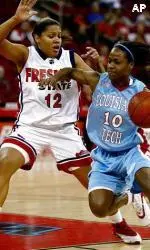 Veronica Mack guards Louisiana Tech's Tasha Crain In the first half.