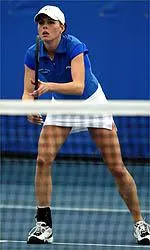 Lucia Tallo (above) and partner Jelena Pandzic won their first round NCAA Doubles Tournament match on Tuesday in straight sets.