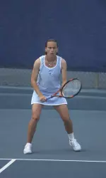 Katharina Winterhalter upset the nation's 40th-ranked singles player in Fresno State's 6-1 loss to No. 18 Harvard on Monday.