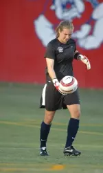 Senior Angie Larsen continues to top her own record, winning her tenth shutout of the year.