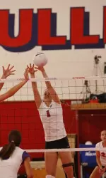 Jamie Temperino would lead the Bulldogs today in hitting percentage at .357 on six kills and 14 attempts.