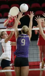 Freshman outside hitter Cori Hayes connected on five kills on 10 team attacks for a .500 hitting percentage.