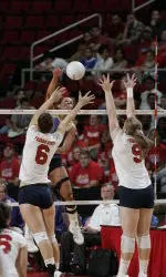 Freshman middle blocker Kelly Leoardo and freshman outside hitter Lacey Gera combined for a total of seven blocking assists in a Bulldog win Saturday afternoon.