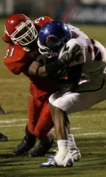 Senior linebacker Marcus Riley led a Bulldog defense that held Hawaii to three points in the second half.