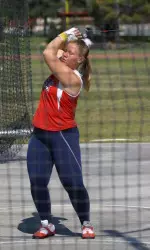 Sophomore Grace Wiesmann placed fourth in the hammer at the 2007 WAC Track & Field Championships at Warmerdam Field.