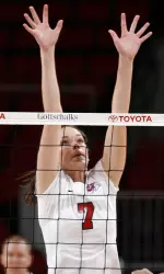 Alisha McKee is seen here against USU, she had a career-high 24 kills and season-high seven digs.