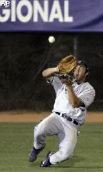 Fresno State left fielder Steve Susdorf makes a sliding catch against Arizona State for the final out of the game in the ninth inning of the NCAA Super Regional baseball game Monday, June 9, 2008, in Tempe, Ariz. Fresno State won 12-9 to advance to the College World Series.