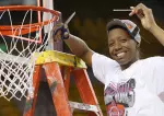 Erica Henry celebrates the Bulldogs WAC championship.