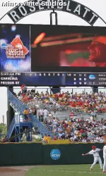 Fresno State warms up at Rosenblatt Stadium for the Bulldogs' second game of the College World Series.