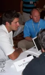 Tom Brandstater conducted interviews at the 2008 WAC Football Preview in Salt Lake City. Nearly 70 media members and BSC Bowl representatives attended the conference.