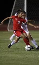Nicole Gutierrez scores a goal in the home opener.