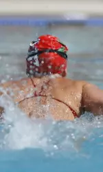 Freshman Heidi Gjoen finished first in the 200 backstroke event with a best time on Saturday against San Jose State.
